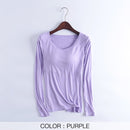Women T-Shirts Buili-in Bra Padded Stretchable Modal Tops Tshirts Long Sleeve Plain Sexy Casual Spring Autumn