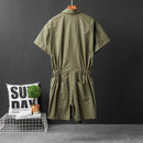 Summer Men's Short-Sleeved Jumpsuit Lapel Multi-Pocket Hip-Hop Men's Overalls Joggers Men's Shorts Green Black Shorts