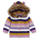 Children's Coat Sweater for Boy Girl Striped Fur Hooded Warm Knitted Jacked Infant Baby Cardigans 0-3Y
