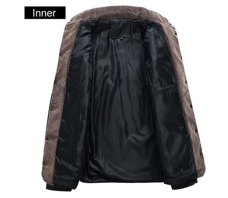 Mens Bomber Jackets Male Fleece Thick Warm Windbreaker Jacket Mens Fur Collar Baseball Parkas Coats Clothing