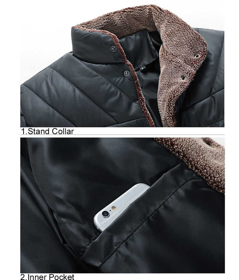 Mens Bomber Jackets Male Fleece Thick Warm Windbreaker Jacket Mens Fur Collar Baseball Parkas Coats Clothing