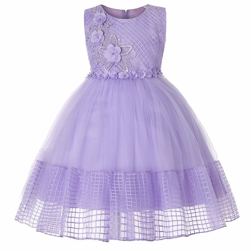 Baby Girl Princess Ball Gown Dress Flower Lace Children Bridemaid For Wedding Formal Party Prom Dresses Children Clothing 2-15 Y