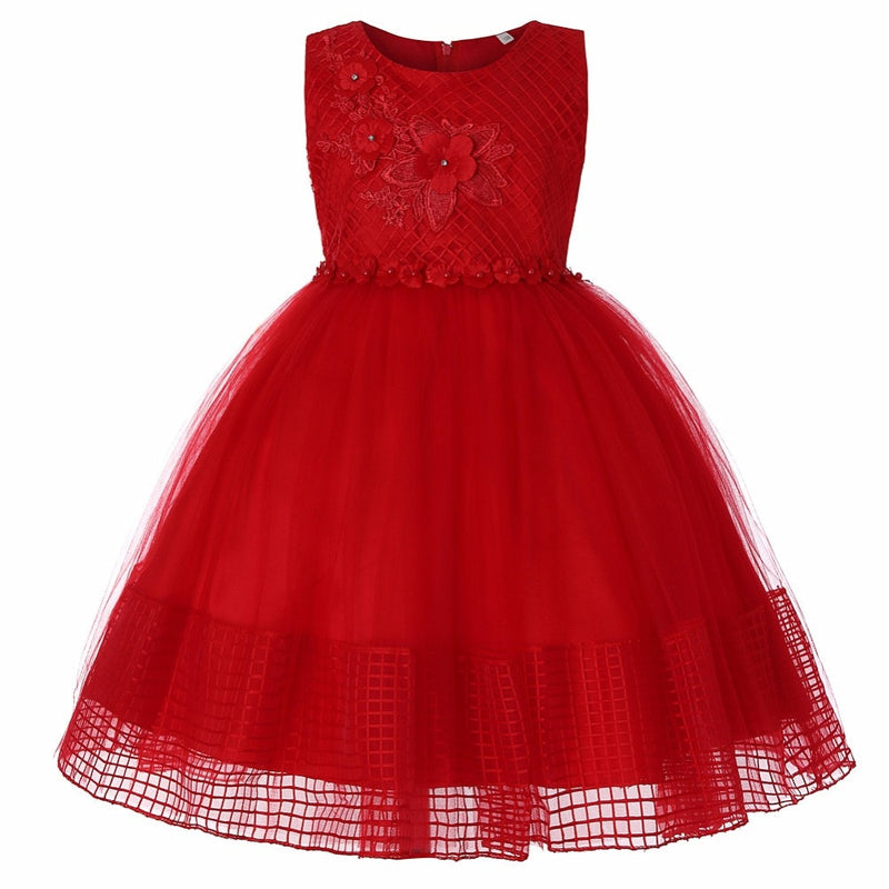 Baby Girl Princess Ball Gown Dress Flower Lace Children Bridemaid For Wedding Formal Party Prom Dresses Children Clothing 2-15 Y