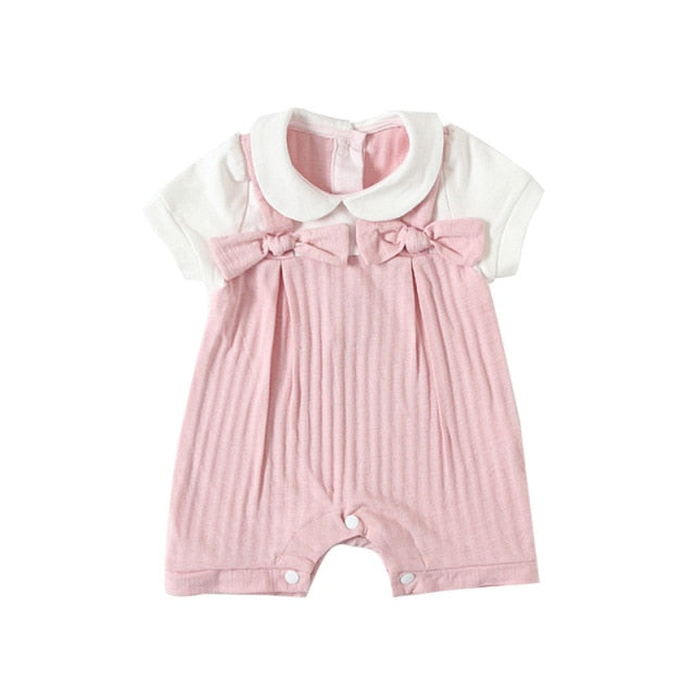 Robe d'été à col Peter Pan pour filles, barboteuse en coton pour nouveau-né, pyjama pour bébé, barboteuse avec nœuds, de 0 à 2 ans