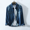 Denim Shirt Men Long Sleeve Double Pocket Blue Tops Male Casual 100%Cotton Turn-down Collar Clothing