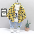 Spring Kid Boy Shirt Clothing Outwear Suit Set Plaid Coat + T Shirt + Pants 3PCS Boys Kids Clothes