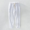 Men Summer Casual Harem Pants Natural Cotton Linen Trousers White Elastic Waist Clothing