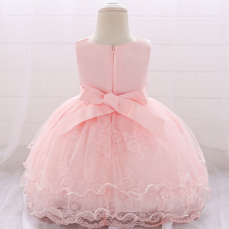 Embroidery Baby Girl Dress for Infant 6-24 Month Baby Girls First Year Birthday Dresses Beaded Flower Sleeveless Princes
