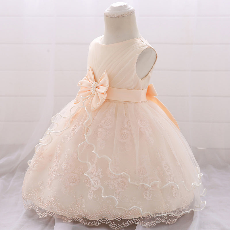 Embroidery Baby Girl Dress for Infant 6-24 Month Baby Girls First Year Birthday Dresses Beaded Flower Sleeveless Princes