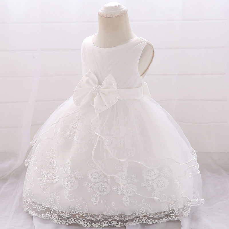 Embroidery Baby Girl Dress for Infant 6-24 Month Baby Girls First Year Birthday Dresses Beaded Flower Sleeveless Princes