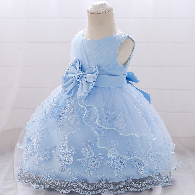 Embroidery Baby Girl Dress for Infant 6-24 Month Baby Girls First Year Birthday Dresses Beaded Flower Sleeveless Princes