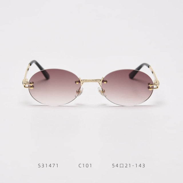 Rimless Round Sunglasses Men Women Oval Metal Frame Sunglasses Steampunk Retro Sun Glasses Women Luxury Eyewear Vintage