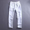 Men's Summer Casual Pants Natural Cotton Linen Trousers For Men Hawaii Solid White Elastic Waist Straight Man Pants