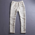 Men's Summer Casual Pants Natural Cotton Linen Trousers For Men Hawaii Solid White Elastic Waist Straight Man Pants