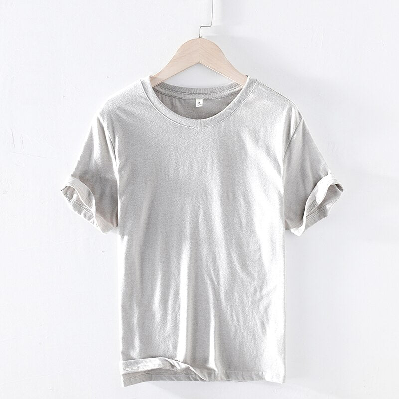 T-shirt d'été à manches courtes pour hommes, col rond, en coton respirant, jaune doux, style décontracté, de haute qualité