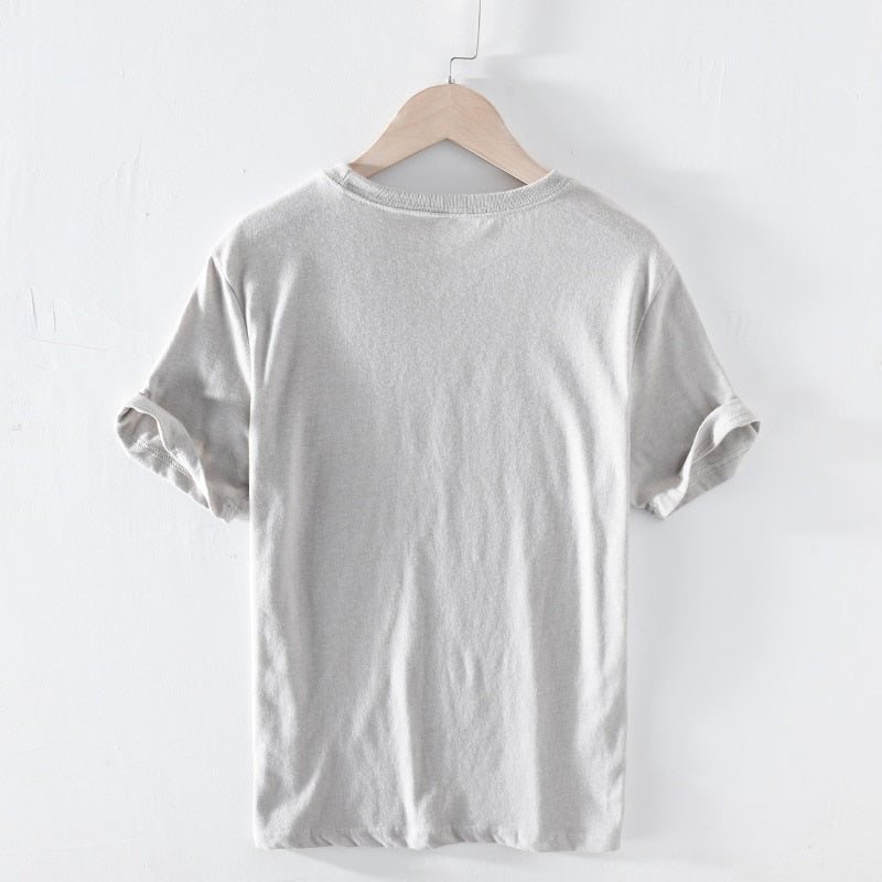 T-shirt d'été à manches courtes pour hommes, col rond, en coton respirant, jaune doux, style décontracté, de haute qualité