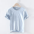 T-shirt d'été à manches courtes pour hommes, col rond, en coton respirant, jaune doux, style décontracté, de haute qualité