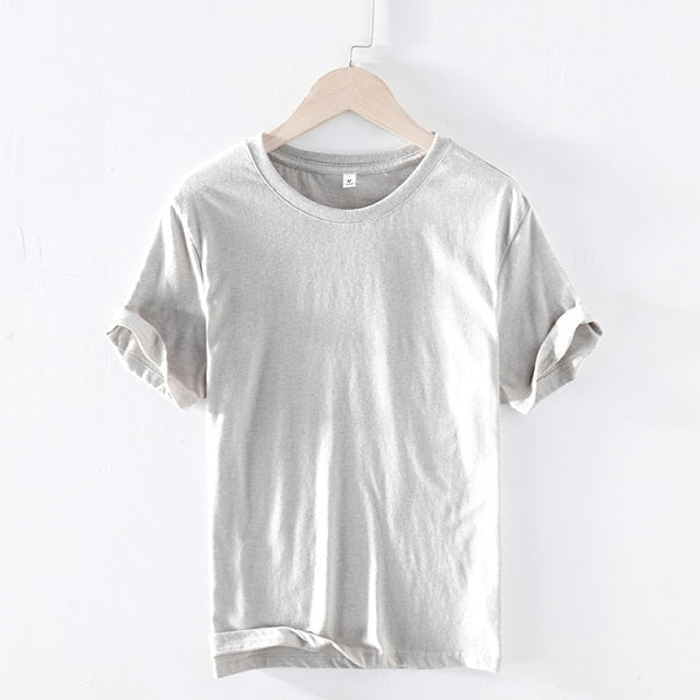 T-shirt d'été à manches courtes pour hommes, col rond, en coton respirant, jaune doux, style décontracté, de haute qualité