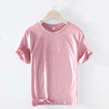 T-shirt d'été à manches courtes pour hommes, col rond, en coton respirant, jaune doux, style décontracté, de haute qualité