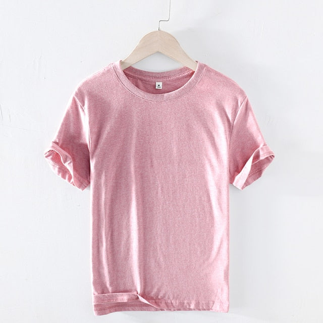 T-shirt d'été à manches courtes pour hommes, col rond, en coton respirant, jaune doux, style décontracté, de haute qualité