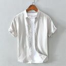 Linen Shirts Men Casual Short Sleeve Green Turn Down Collar Tops Man Summer Vacation Men's Clothing
