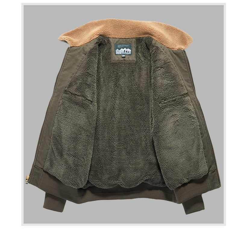 Winter Men's Bomber Jacket Casual Male Outwear Fleece Fur Collar Warm Coats Retro