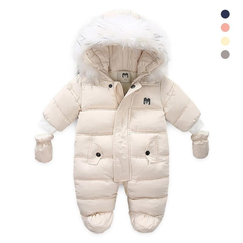 Thick Warm Infant Baby Jumpsuit Hooded Inside Fleece Boy Girl Winter Autumn Overalls Children Outerwear Kids Snowsuit