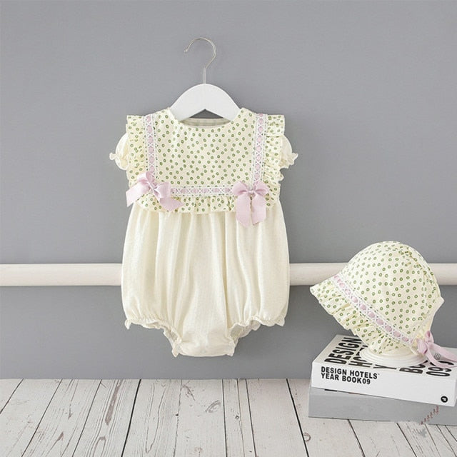 Baby Summer Clothes Set Newborn Infant Dot Kids Clothes Girls Cotton Bodysuit+Hat 0-2Y