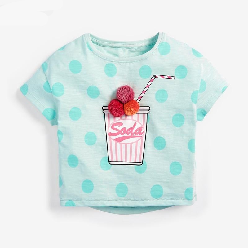 Enfants été nouveau bébé filles vêtements Soda tasse impression t-shirt hauts marque décontracté coton lettre point t-shirt pour enfants 2-7 ans