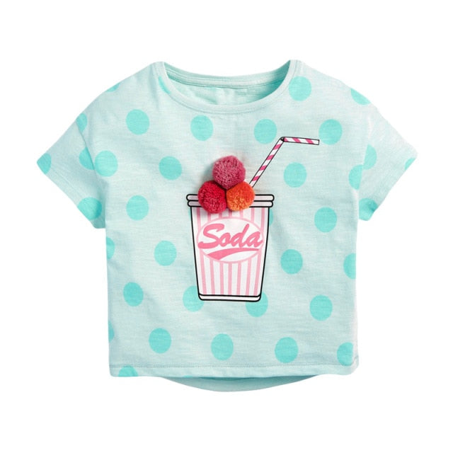 Enfants été nouveau bébé filles vêtements Soda tasse impression t-shirt hauts marque décontracté coton lettre point t-shirt pour enfants 2-7 ans