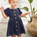 Children Summer New Baby Girl Clothes Navy Blue Toddler Shirtdress Button Dresses for Kids 2-7 Years