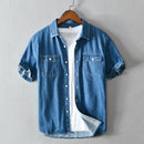 Men Blue Denim Shirts Summer New Thin Short Sleeve Jean Tops Male Pure Cotton Casual Cowboy Button Up Vintage Clothes