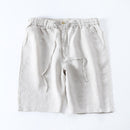 Linen Summer Breeches Shorts For Men Casual Solid Blue Casual Boardshorts Male Classic Drawstring Beach Shorts Clothing