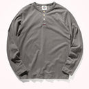 Autumn New Men's Simple Long Sleeve O-neck Pure Cotton Solid T-shirt Bottomed Shirt Retro American Casual