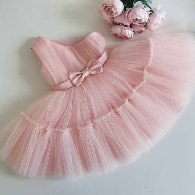 Bébé filles robe d'anniversaire pour nouveau-né baptême rose vêtements enfant en bas âge enfant une épaule élégante fête de baptême Tutu robe