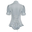 Gothic Shirt Women Renaissance Tops Summer Clothes Short Sleeve V-Neck Buttons Decorated Ruffled Blouse Female Ladies