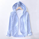 Striped Hooded Shirt for Men Long Sleeve Cotton Linen Tops Spring and Autumn New Casual Male Clothes Hemp Shirt