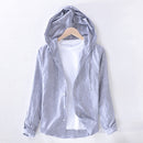 Striped Hooded Shirt for Men Long Sleeve Cotton Linen Tops Spring and Autumn New Casual Male Clothes Hemp Shirt