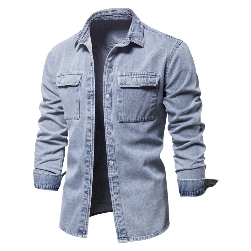 Denim Shirts Men Casual Solid Color Thick Long Sleeve Shirt for Men Spring High Quality Jeans Male Shirt