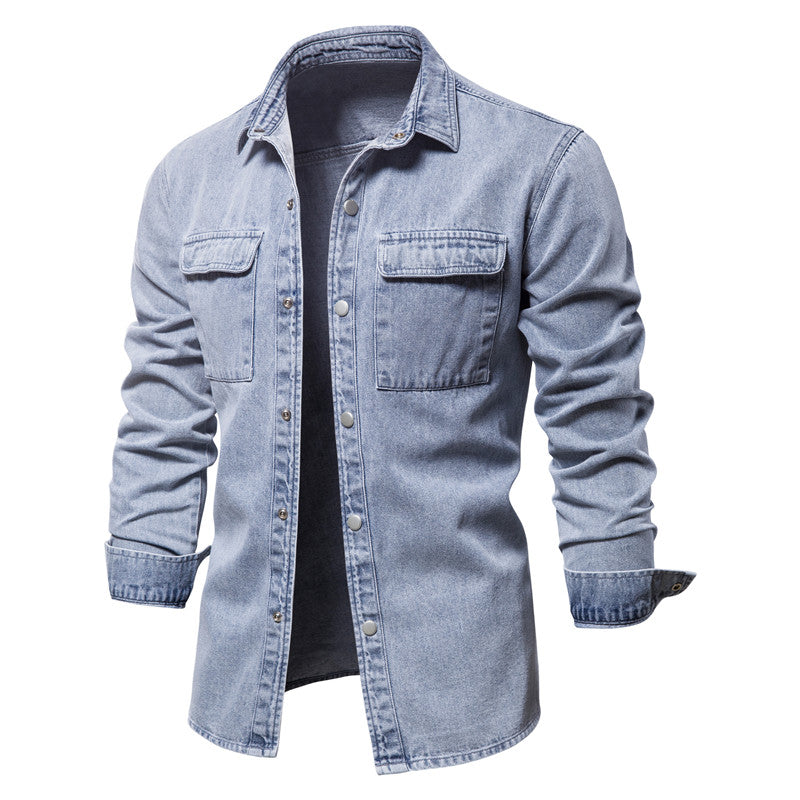 Denim Shirts Men Casual Solid Color Thick Long Sleeve Shirt for Men Spring High Quality Jeans Male Shirt