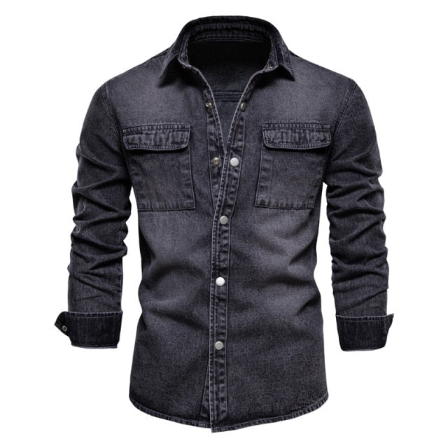 Denim Shirts Men Casual Solid Color Thick Long Sleeve Shirt for Men Spring High Quality Jeans Male Shirt