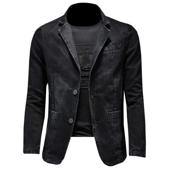 Denim Blazer Men Blazer Jeans Slim Fit Cowboy Coats Leisure Mens Suit Jean Jacket Men Casual Coat Single Button New