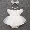 Baby summer bodysuit girls princess dress +headband baby christening baptism gown party wedding 0-9 months photo shooting dress