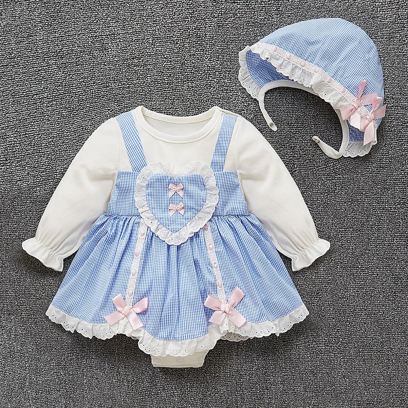 Bébé infantile enfants fille princesse robe + chapeau baptême baptême robe de soirée de mariage bébé anniversaire famille photo robe