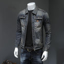 Printemps Bomber Denim Veste Hommes Jean Manteaux Moto Coton Col Rabattu Lavé Slim Casual Manches Longues Vêtements
