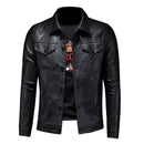 New Leather Jacket For Men Winter Leather Jacket Biker Motorcycle Zipper Long Sleeve Coat Top Blouses