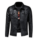 New Leather Jacket For Men Winter Leather Jacket Biker Motorcycle Zipper Long Sleeve Coat Top Blouses