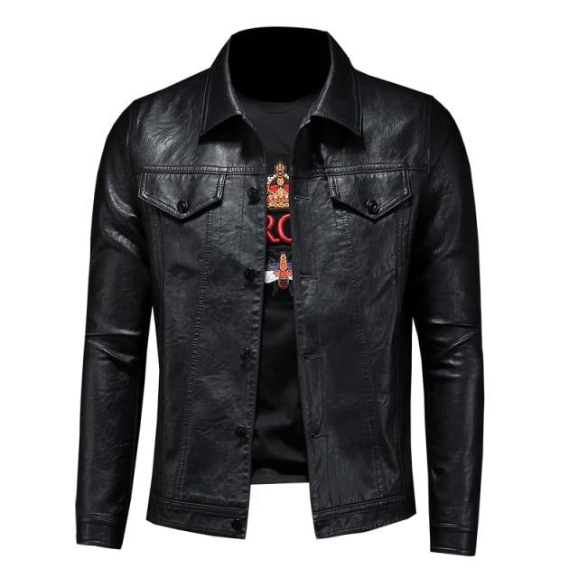 New Leather Jacket For Men Winter Leather Jacket Biker Motorcycle Zipper Long Sleeve Coat Top Blouses
