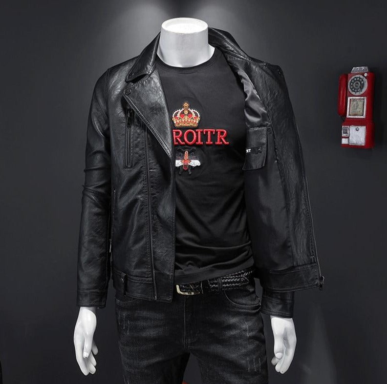 Classical Motorcycle Slim Jackets Men Leather Jacket Moto Jacket Men Biker Black White Coat Autumn Winter