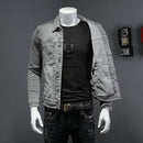 American Spring Bomber Light Grey Denim Jacket Men Jean Coats Motorcycle Cotton Turndown Collar Slim Casual Outwear Clothing